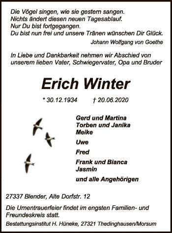 Traueranzeige von Erich Winter von SYK