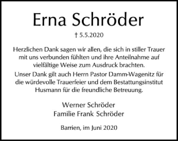 Traueranzeige von Erna Schröder von SYK