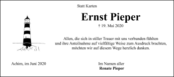 Traueranzeige von Ernst Pieper von SYK