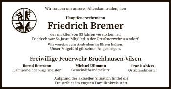 Traueranzeige von Friedrich Bremer von SYK