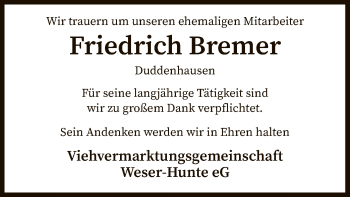 Traueranzeige von Friedrich Bremer von SYK