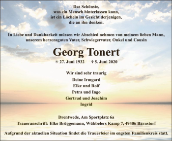 Traueranzeige von Georg Tonert von SYK