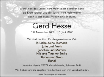 Traueranzeige von Gerd Hesse von SYK