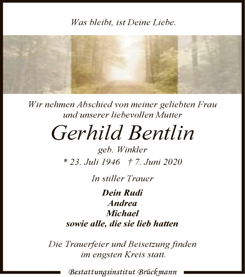 Traueranzeige für Gerhild Bentlin vom 13.06.2020 aus SYK