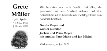 Traueranzeige von Grete Müller von SYK
