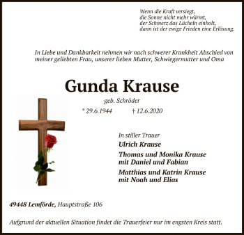 Traueranzeige von Gunda Krause von SYK