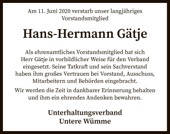 Traueranzeige von Hans-Hermann Gätje von SYK