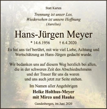 Traueranzeige von Hans-Jürgen Meyer von SYK