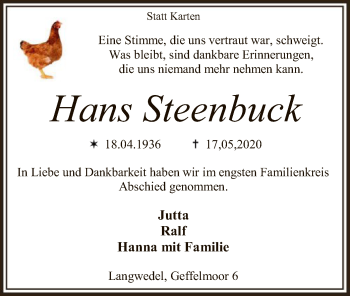 Traueranzeige von Hans Steenbuck von SYK