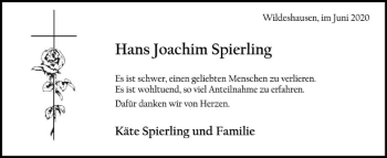 Traueranzeige von Hans Joachim Spierling von SYK