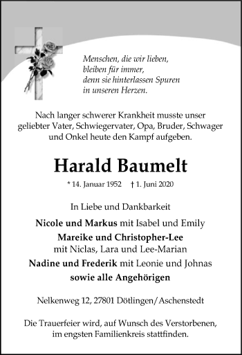 Traueranzeige von Harald Baumelt von SYK