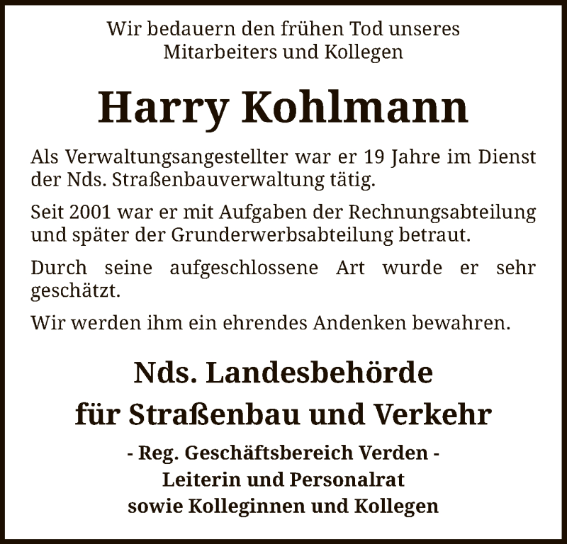  Traueranzeige für Harry Kohlmann vom 09.06.2020 aus SYK