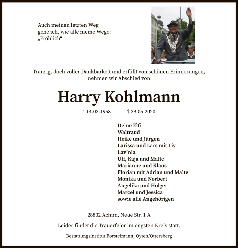  Traueranzeige für Harry Kohlmann vom 06.06.2020 aus SYK