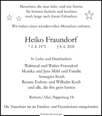 Traueranzeige von Heiko Fraundorf von SYK