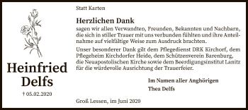 Traueranzeige von Heinfried Delfs von SYK