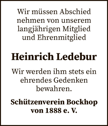 Traueranzeige von Heinrich Ledebur von SYK