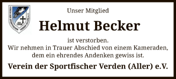 Traueranzeige von Helmut Becker von SYK