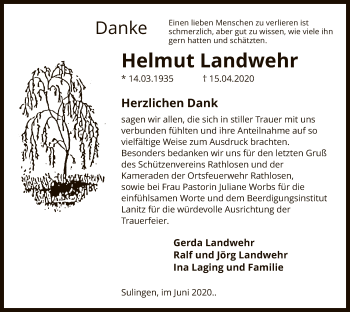 Traueranzeige von Helmut Landwehr von SYK