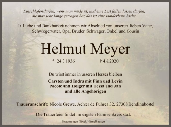 Traueranzeige von Helmut Meyer von SYK