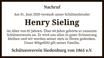 Traueranzeige von Henry Sieling von SYK