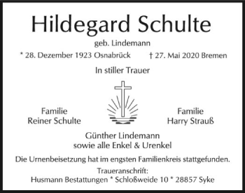 Traueranzeige von Hildegard Schulte von SYK