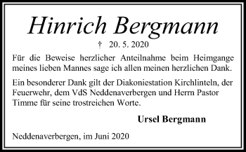 Traueranzeige von Hinrich Bergmann von SYK