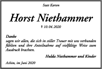 Traueranzeige von Horst Niethammer von SYK