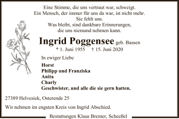 Traueranzeige von Ingrid Poggensee von SYK