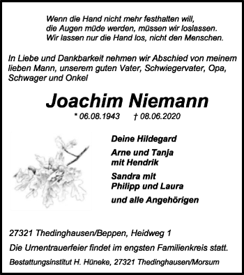 Traueranzeige von Joachim Niemann von SYK