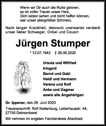 Traueranzeige von Jürgen Stumper von SYK