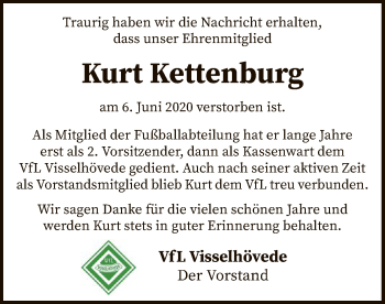 Traueranzeige von Kurt Kettenburg von SYK