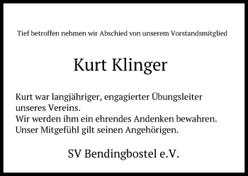 Traueranzeige von Kurt Klinger von SYK