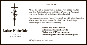 Traueranzeige von Luise Kohröde von SYK