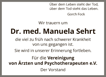 Traueranzeige von Manuela Sehrt von SYK
