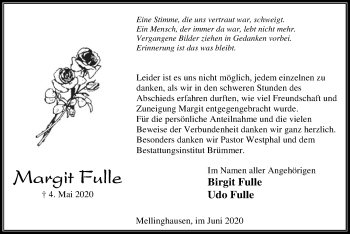 Traueranzeige von Margit Fulle von SYK