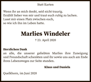 Traueranzeige von Marlies Windeler von SYK