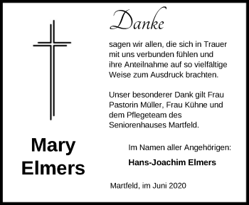 Traueranzeige von Mary Elmers von SYK