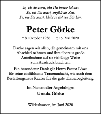 Traueranzeige von Peter Görke von SYK