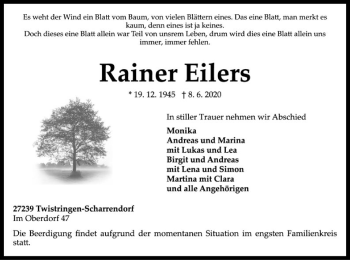 Traueranzeige von Rainer Eilers von SYK