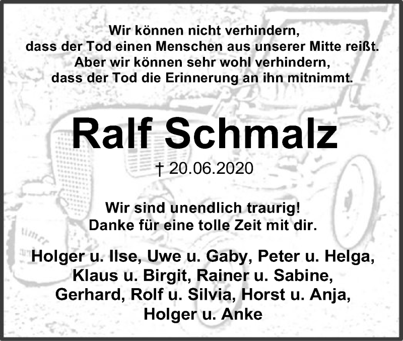  Traueranzeige für Ralf Schmalz vom 25.06.2020 aus SYK