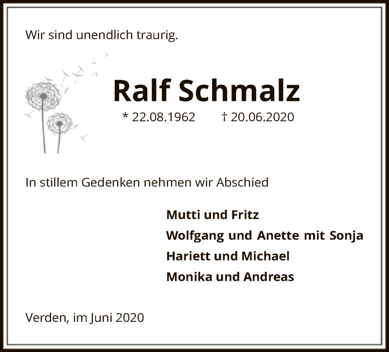  Traueranzeige für Ralf Schmalz vom 30.06.2020 aus SYK