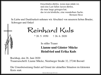 Traueranzeige von Reinhard Kuls von SYK