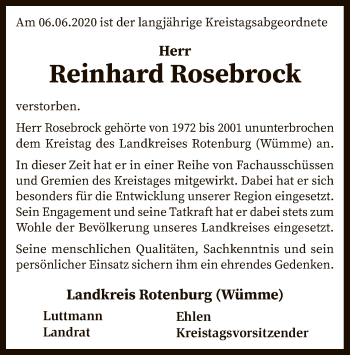 Traueranzeige von Reinhard Rosebrock von SYK