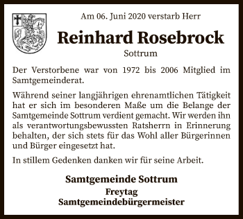 Traueranzeige von Reinhard Rosebrock von SYK