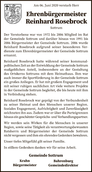 Traueranzeige von Reinhard Rosebrock von SYK