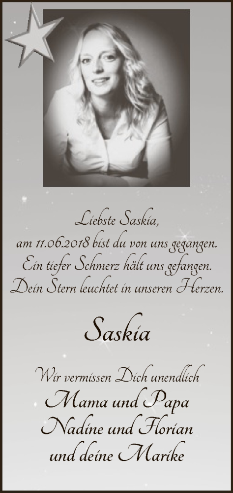  Traueranzeige für Saskia Coors vom 11.06.2020 aus SYK
