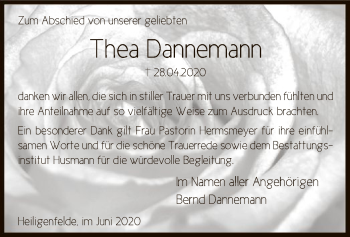 Traueranzeige von Thea Dannemann von SYK