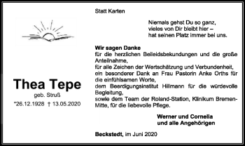 Traueranzeige von Thea Tepe von SYK