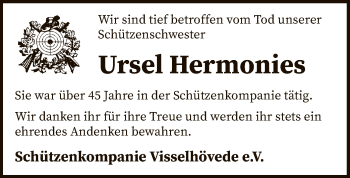 Traueranzeige von Ursel Hermonies von SYK