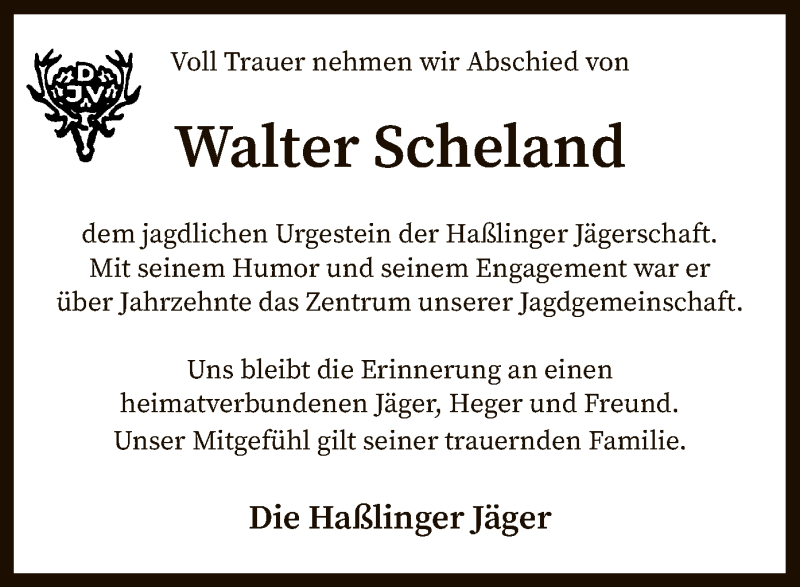  Traueranzeige für Walter Scheland vom 27.06.2020 aus SYK